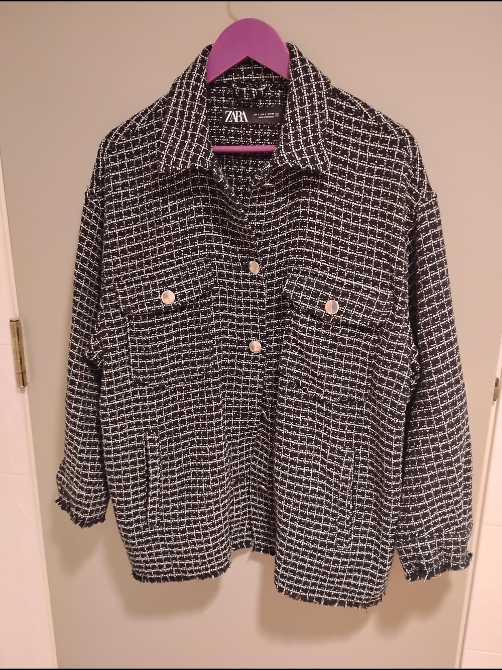 ZARA Black & White Tweed Button Jacket Blogger Favourites